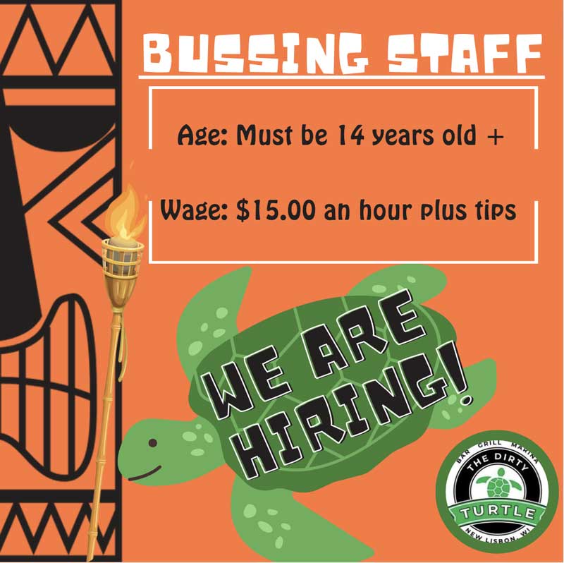 Dirty Turtle is now hiring bussers