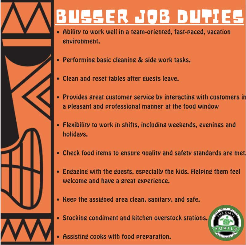 Dirty Turtle busser duties