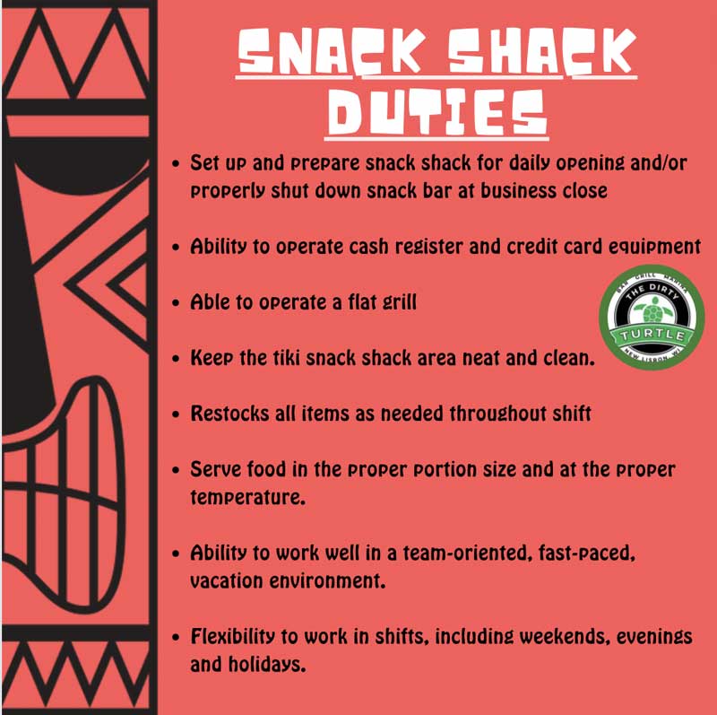 Dirty Turtle snack shack duties